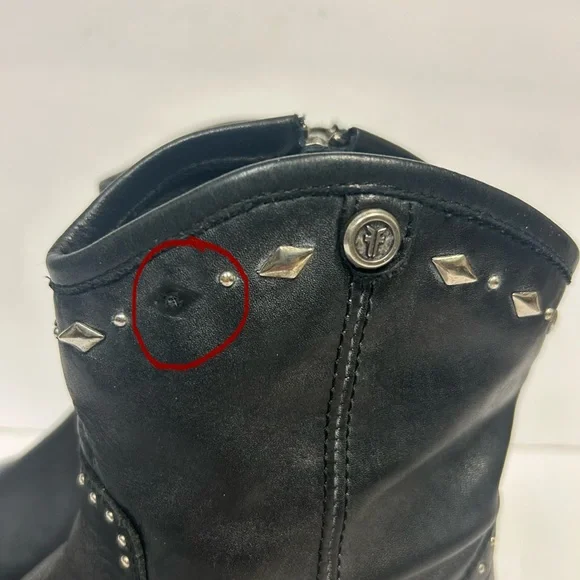 Frye Melissa Studded Boots Vintage Short Ankle Black Leather Women Sz 7 Moto - Picture 6 of 16